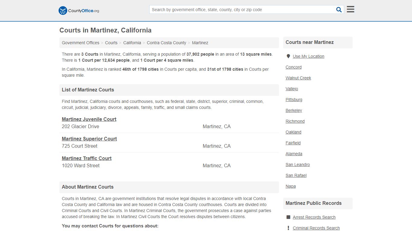 Courts - Martinez, CA (Court Records & Calendars)